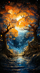 Poster - Image of two trees in the middle of forest.