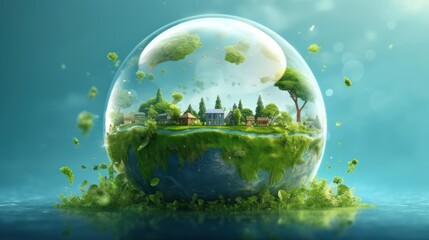 Wall Mural - symbolic 3d image of the globe with elements of human activity and nature. environment, save clean p