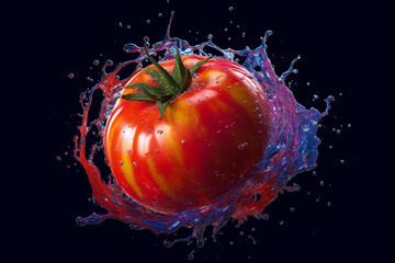 Leinwandbilder - An vibrant photograph of a Tomato splashed in bright paint, symbolizing freshness and health.  Generative AI technology...