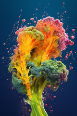 Leinwandbilder - An abstract surreal photograph of a Broccoli splashed in bright paint, symbolizing freshness and health. Generative AI technology...