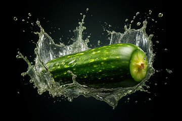 Leinwandbilder -   An vibrant photograph of a Cucumber splashed in bright paint, symbolizing freshness and health. Generative AI technology.