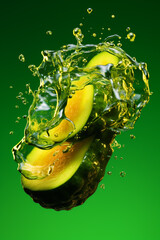 Leinwandbilder - An abstract surreal photograph of a Cucumber splashed in bright paint, symbolizing freshness and health.  Generative AI technology.