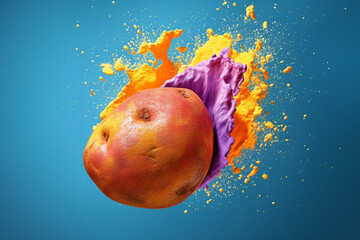 Leinwandbilder -  An vibrant photograph of a Sweet potato splashed in bright paint, symbolizing freshness and health.  Generative AI technology.
