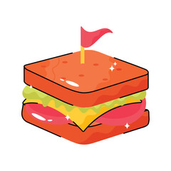 Sandwich doodle vector filled outline Sticker. EPS 10 file