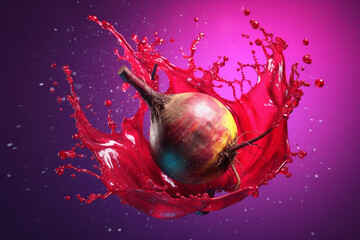 Leinwandbilder -  An vibrant photograph of a Beetroot splashed in bright paint, symbolizing freshness and health.  Generative AI technology.