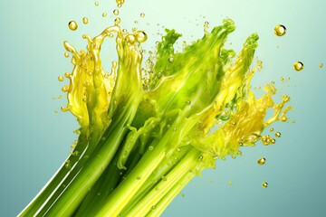 Fototapete -  An vibrant photograph of a Celery splashed in bright paint, symbolizing freshness and health.  Generative AI technology.