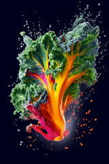 Aufkleber - An abstract surreal photograph of a Kale splashed in bright paint, symbolizing freshness and health.  Generative AI technology.