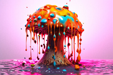 Fototapete - An vibrant photograph of a Mushroom splashed in bright paint, symbolizing freshness and health.  Generative AI technology.