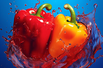 Leinwandbilder - An vibrant photograph of a Peppers splashed in bright paint, symbolizing freshness and health. Generative AI technology.