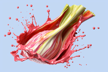Poster - An vibrant photograph of a Rhubarb splashed in bright paint, symbolizing freshness and health.  Generative AI technology.
