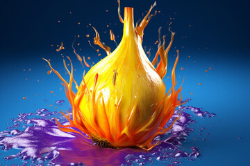 Poster - An vibrant photograph of a Shallot splashed in bright paint, symbolizing freshness and health. Generative AI technology.