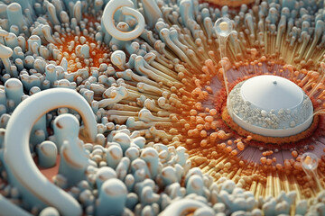 Poster - A bacterial colony with a circular shape and a smooth surface, exhibiting a bright white coloration with a glossy sheen.  Generative AI technology.