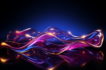 Abstract blue and purple liquid wavy shapes futuristic banner. Glowing retro waves. AI Generative