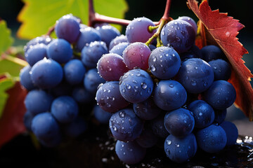 Canvas Print - Blue grapes in Vineyard, close up macro. New vintage wine concept. 