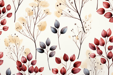 Wall Mural - Seamless pattern autumn leaves on white background