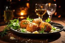 Arancini , Italian Rice Balls That Are Stuffed, Coated With Breadcrumbs And Deep Fried