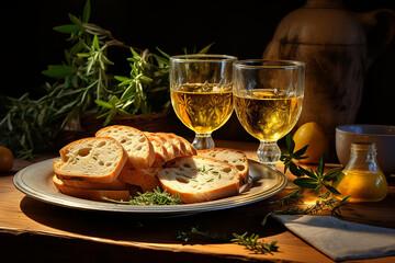 Sticker - cup of yellow tea and a bread