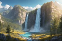 Waterfall In The Mountains