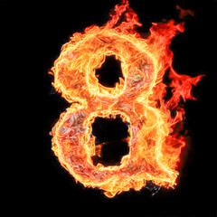 Poster - The Number 8 (eight) surrounded by fire - Generative AI