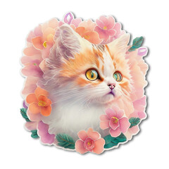  Whimsical Kitten Sticker: Playful Feline Surrounded by Blooms