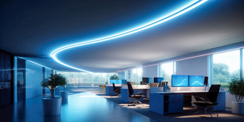 Futuristic modern office. Business corporation room - Generative AI