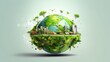 © Georgii - Symbolic 3D image of the globe with elements of human activity and nature. Environment, save clean planet, ecology concept. Saving nature for future generations. Earth Day banner with copy space.