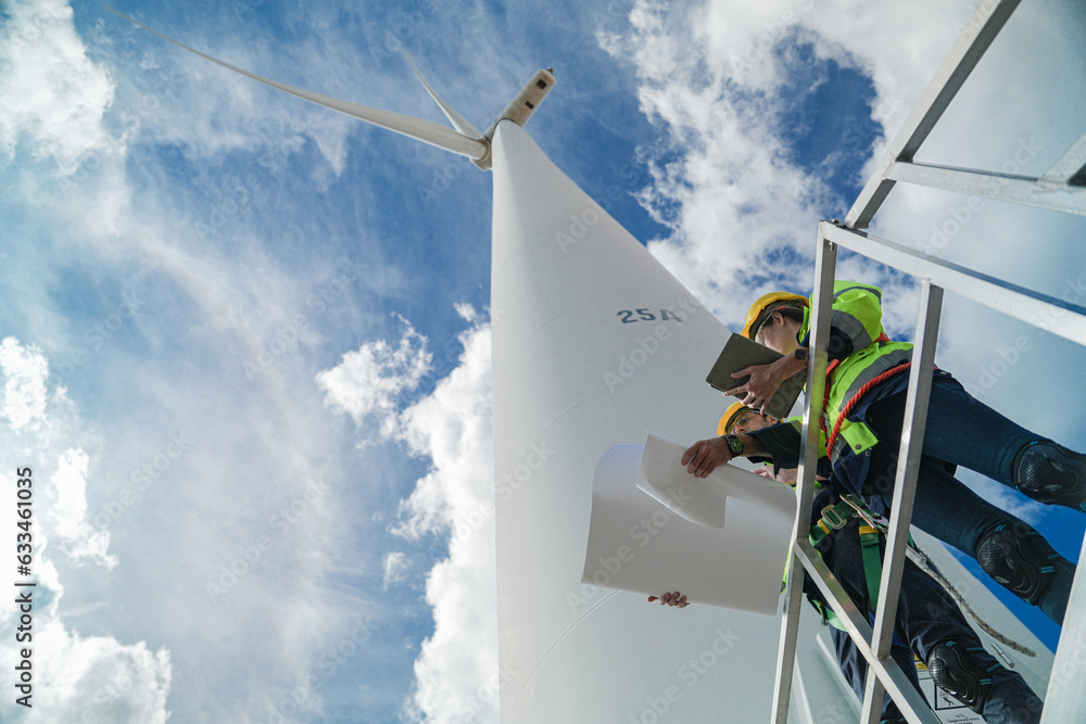 engineers working in fieldwork outdoors. Workers check and inspect ...