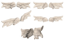 Isolated 3d Render Illustration Of Stone Statue Baby Angel Wings, In Various Angles.