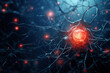 © ekim - Close-up view of a vibrant neuron, intricately woven with its dendrites extending and intertwining with other neurons.