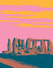 Canvas Print - WPA poster art of Stonehenge, a prehistoric monument on Salisbury Plain in Wiltshire, England, the United Kingdom and the British Isles done in works project administration or Art Deco style.
