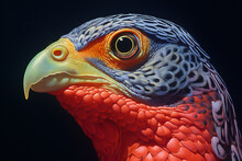 Portrait Of A Red-veined Hawk On A Black Background