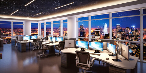 Sticker - Futuristic modern office. Business corporation room - Generative AI