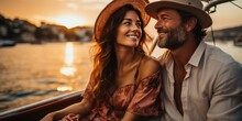 Caucasian Perfect Couple Smiling On Vacation Luxury Travel Concept. People Vacation Concept