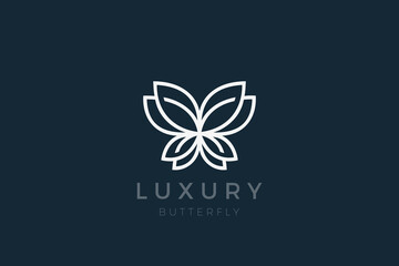 Poster - Butterfly Wings Logo Abstract Luxury Design Vector Linear Outline style.