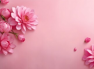 Beautiful pink background design with pink pretty flowers, banner with copy space text 