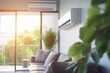 © Lazy_Bear - Living room interior with air conditioner. Working air conditioner for comfort temperature in home at hot summer, cooling air in the room