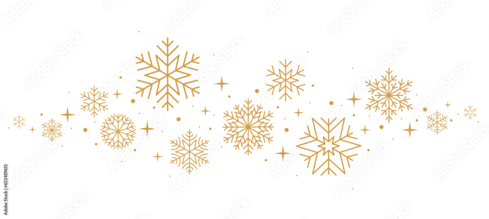 Christmas border. Gold snowflakes and stars banner Stock Vector | Adobe ...