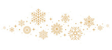 Christmas Border. Snowflakes And Stars Banner. Gold Vector Illustration.