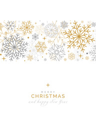 Wall Mural - Christmas card. Silver and gold snowflakes and stars on isolated background.