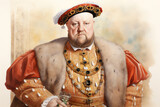 Fototapeta Londyn - Henry VIII watercolour portrait Tudor king of England UK in the 16th century, who abolished the Catholic monasteries during the Reformation, computer Generative AI stock illustration image