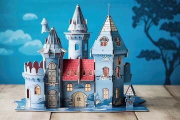 assembling toy castle on a blueprint background