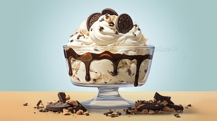 Sticker -  an ice cream sundae with chocolate cookies and whipped cream.  generative ai