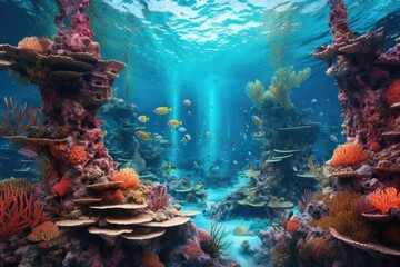 Poster - vibrant coral reef surrounded by turquoise ocean