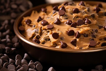 Wall Mural - close-up of chocolate chips in cookie dough