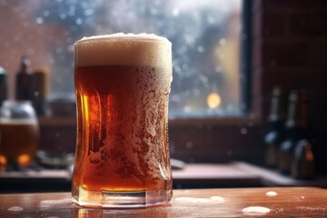 Canvas Print - frosty beer glass with freshly poured brew