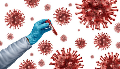 Wall Mural - virus blood test and viral infection tests and screening for covid-19 or new covid variants as a cor