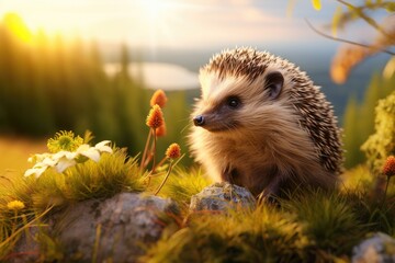 Hedgehog ( Erinaceus Europaeus). Wild, native, European hedgehog. Generative ai