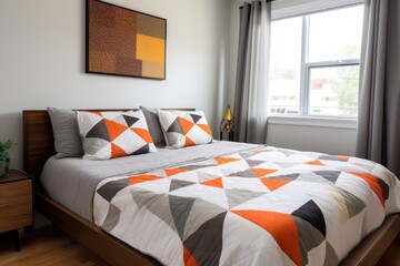 Sticker - making a bed with a modern geometric bedspread