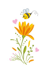 Wall Mural - cute floral design with bee