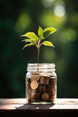 Plant Growing In Savings Coins - Investment And Interest Concept